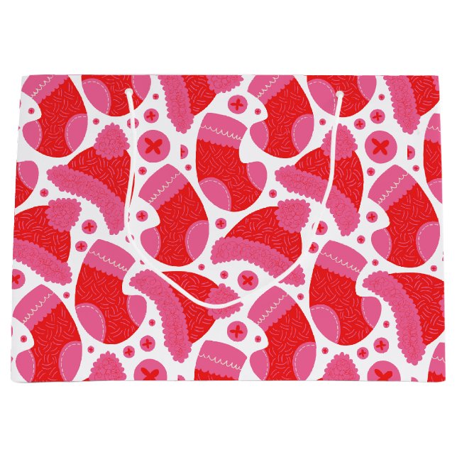 Sacola Para Presentes Grande Natal estocando vermelho e rosa (Frente)