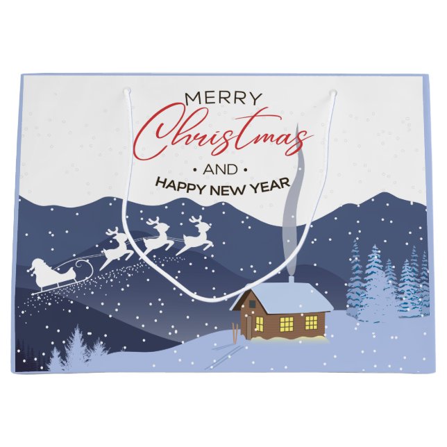 Sacola Para Presentes Grande Natal | FELIZ ANO NOVO | Papais noeis personalizáv (Frente)