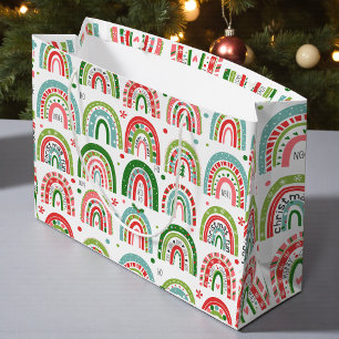 Sacola Para Presentes Grande Natal Feriados Modernos Ho-Ho-Ho Festivos Rainbow
