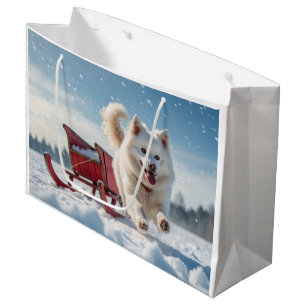 Sacola Para Presentes Grande Natal Festivo Samoyed