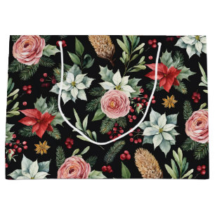 Sacola Para Presentes Grande Natal Floral Escuro Moderno Elegante
