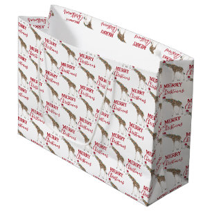 Sacola Para Presentes Grande Natal Giraffe Funny Animal com Santa Hat
