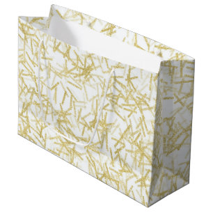 Sacola Para Presentes Grande Natal Glam Glitzy Ouro Branco