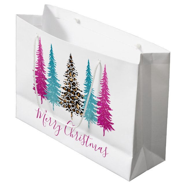 Sacola Para Presentes Grande Natal Glam Rosa e Turquesa (Frente inclinada)