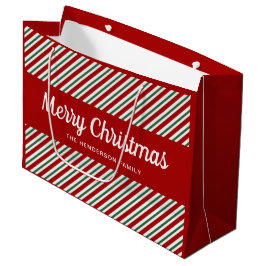 Sacola Para Presentes Grande Natal Listras Verde Vermelho Festivo