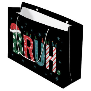 Sacola Para Presentes Grande Natal Meme Engraçado Bruh Chapéu de Papai Noel Sar