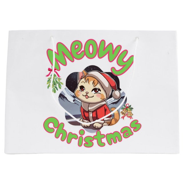 Sacola Para Presentes Grande Natal Meowy  (Frente)