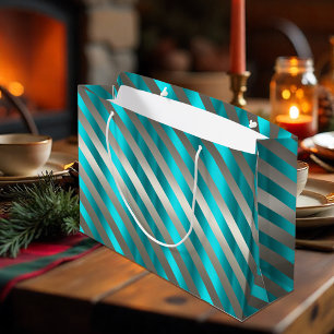 Sacola Para Presentes Grande Natal Moderno do Aqua Strik Silver
