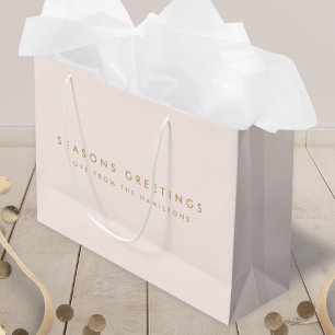 Sacola Para Presentes Grande Natal moderno Rosa Esbranquiçada e Mínimo Dour