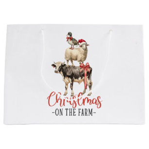 Sacola Para Presentes Grande Natal na Fazenda Barnyard Animal