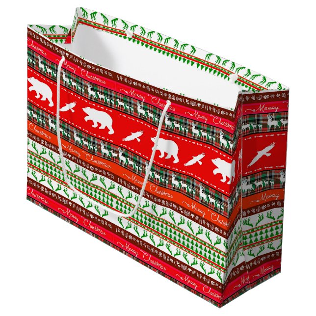 Sacola Para Presentes Grande Natal na floresta (Frente inclinada)