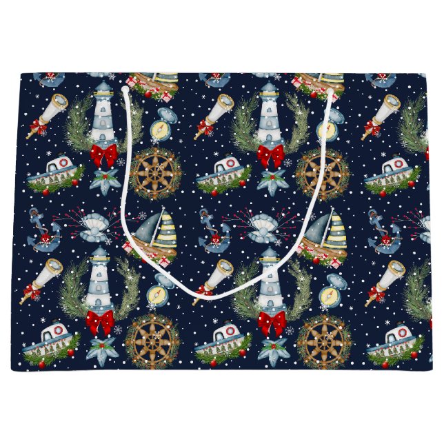 Sacola Para Presentes Grande Natal náutico (Frente)