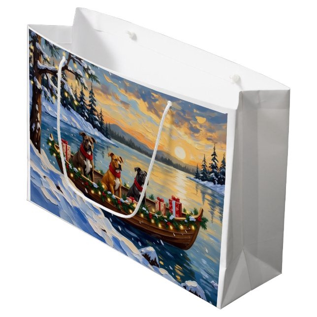 Sacola Para Presentes Grande Natal no Barco de Pitbull (Frente inclinada)
