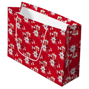 Sacola Para Presentes Grande Natal Peppermint Padrão de Vela Poinsettia
