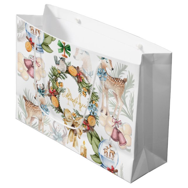 Sacola Para Presentes Grande Natal personalizado para a aquarela (Frente inclinada)