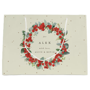 Sacola Para Presentes Grande Natal Personalizado Vermelho Berry+Eucalipto