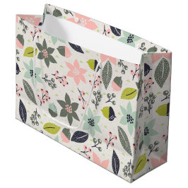 Sacola Para Presentes Grande Natal Poinsettia Acorns Cinza Aqua Verde limão