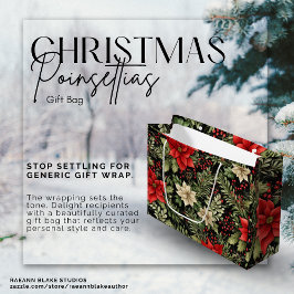 Sacola Para Presentes Grande Natal Poinsettias Gift Bag