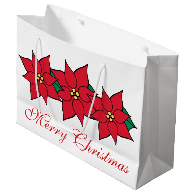 Sacola Para Presentes Grande Natal - Poinsettias Holiday Gift Bag (Frente inclinada)
