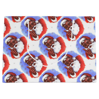Sacola Para Presentes Grande Natal preto de Papai Noel do afro-americano