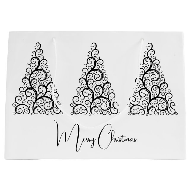 Sacola Para Presentes Grande Natal preto e branco (Frente)