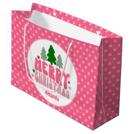 Sacola Para Presentes Grande Natal retrô-personalizado rosa