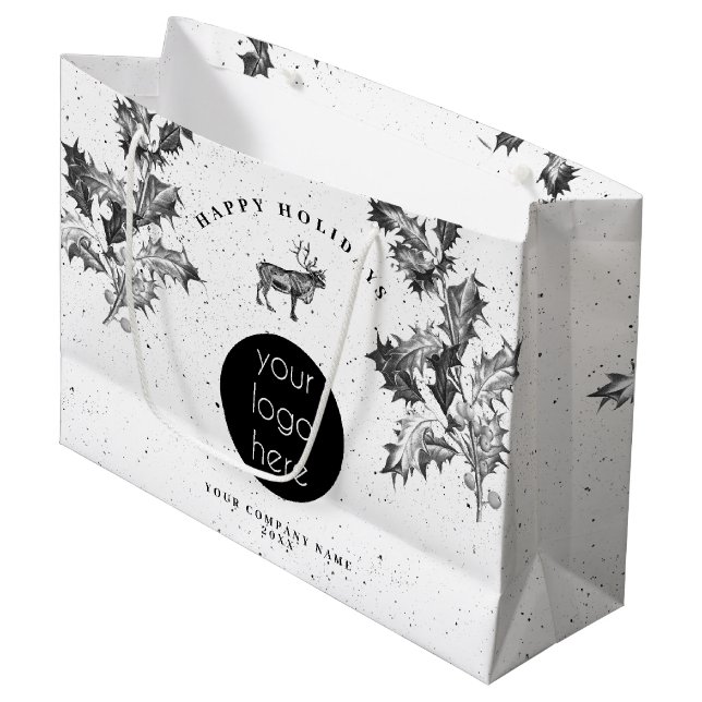 Sacola Para Presentes Grande Natal Rustic Black White Holidy Business (Frente inclinada)