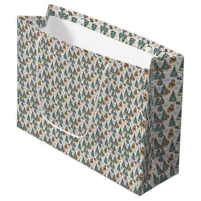 Sacola Para Presentes Grande Natal verde e bege (Frente inclinada)