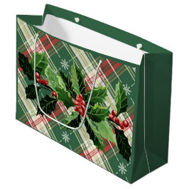 Sacola Para Presentes Grande Natal Xadrez Branco Dourado Com Coroa