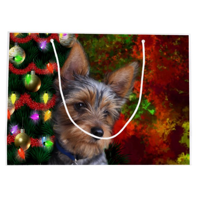 Sacola Para Presentes Grande Natal Yorkie (Verso)