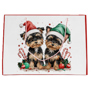 Sacola Para Presentes Grande Natal Yorkshire Terrier Dogs
