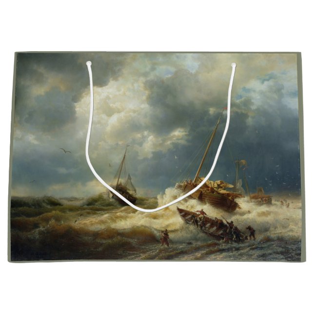 Sacola Para Presentes Grande Navios em tempestade na costa neerlandesa (Frente)