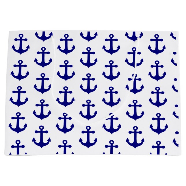 Sacola Para Presentes Grande Navy blue nautical anchor  (Frente)