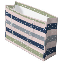 Sacola Para Presentes Grande Navy Green and Gray Polka Stripe Pattern – Elegant