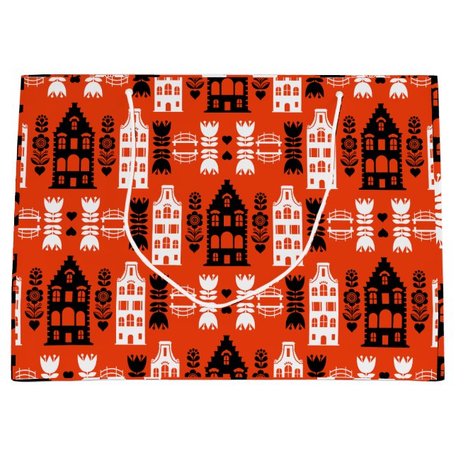Sacola Para Presentes Grande Neerlandês Folk Art Impressão (Frente)