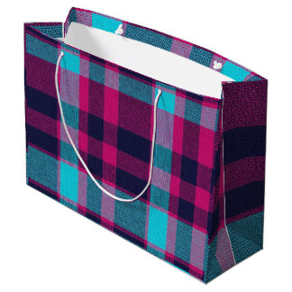 Sacola Para Presentes Grande Neo-Fuchsia Plaid