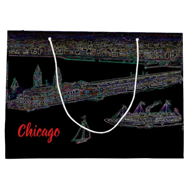Sacola Para Presentes Grande NEON Art Windy City do marinho Pier Chicago de 192 (Verso)