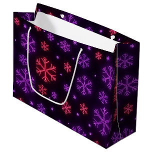 Sacola Para Presentes Grande Neon Snowflakes