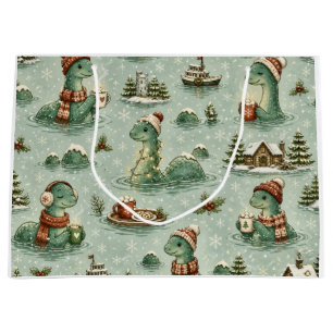 Sacola Para Presentes Grande Nessie do Natal Monstro do Lago Ness Aconchegante 