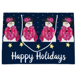 Sacola Para Presentes Grande Neve Azul Escuro E Rosa