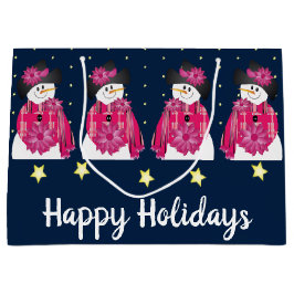 Sacola Para Presentes Grande Neve Azul Escuro E Rosa