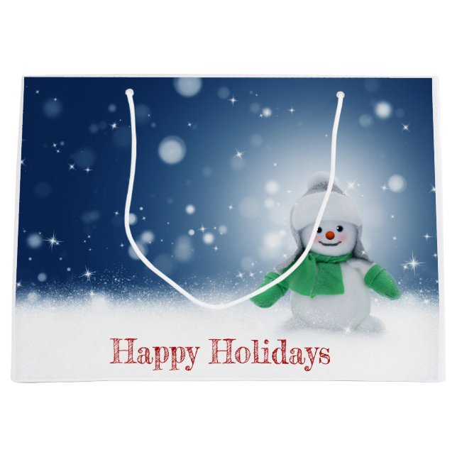 Sacola Para Presentes Grande Neve com um lenço verde (Frente)