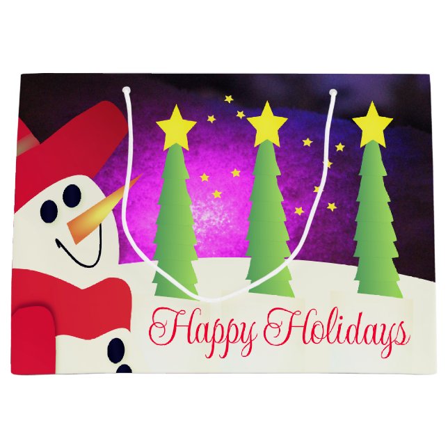 Sacola Para Presentes Grande Neve Festiva Com Vermelho (Frente)