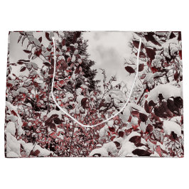 Sacola Para Presentes Grande Neve Fresca Em Folhas Vermelhas