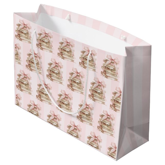 Sacola Para Presentes Grande New Chapter Pink Bow Stripes  (Verso inclinado)