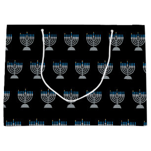 Sacola Para Presentes Grande Noite de 1rua de Hanukkah Glitter Large Gift Bag