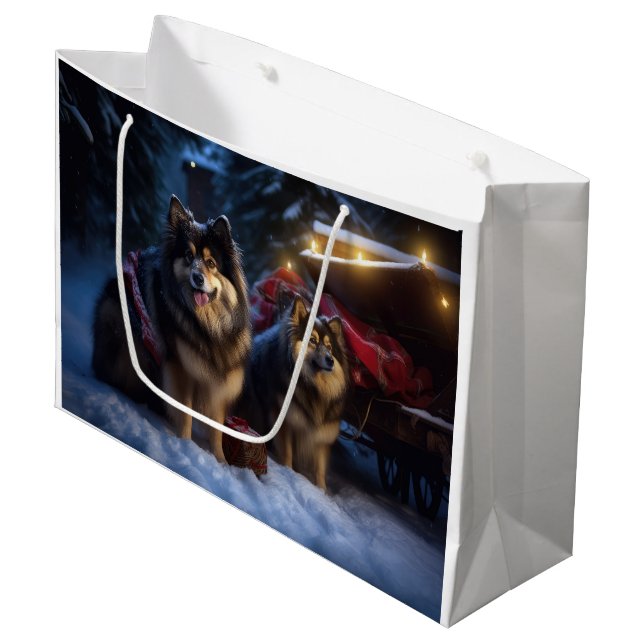 Sacola Para Presentes Grande Noite de Natal Finlandesa de Lapphund Snowy Sleigh (Frente inclinada)