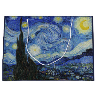 Sacola Para Presentes Grande Noite Estrelada de Van Gogh Céu Azul Giratório Art