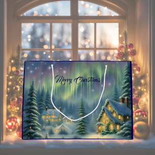 Sacola Para Presentes Grande Noite mágica de Natal na floresta sob estrelas