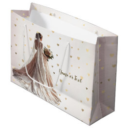 Sacola Para Presentes Grande Noiva de Casamento de Inverno Rosa Coração Dourado